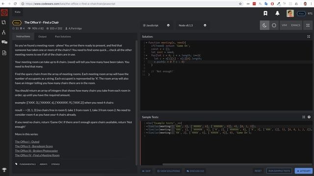 PASV: РЕШЕНИЕ задачи Codewars: The Office V - Find a Chair смотреть онлайн