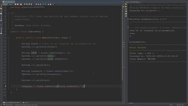 Java Ejercicio: 370 Extraer Porción de una Cadena de Caracteres (Texto) con el Método substring() смотреть онлайн