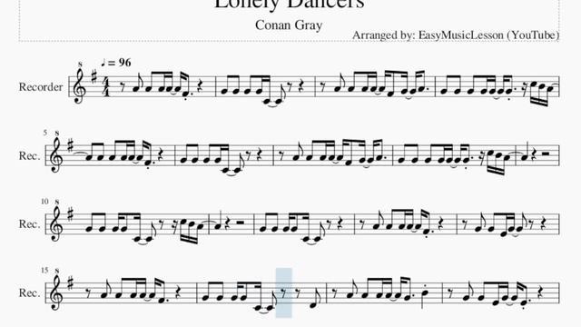 Recorder Sheet Music: How To Play Lonely Dancers By Conan Gray