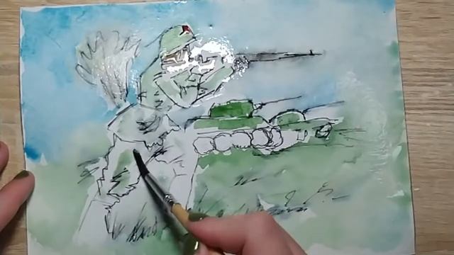 Как нарисовать солдата с танками ( ДЕНЬ ПОБЕДЫ легкая открытка) смотреть онлайн