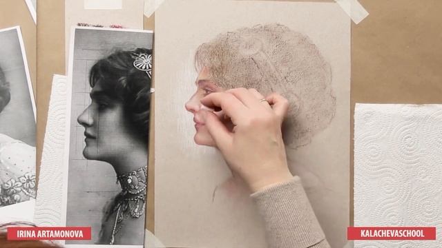 Женский портрет пастелью в ретро-стилистике