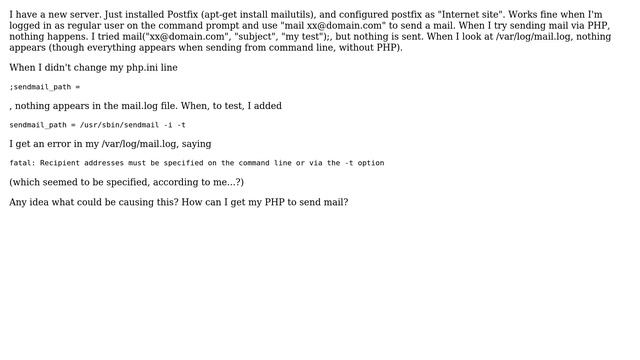 DevOps & SysAdmins: postfix just installed on ubuntu, but mail() not working in php смотреть онлайн