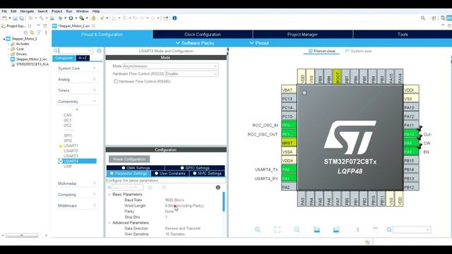 Шаговый двигатель. Простейшая программа. Stm32 CubeIDE. смотреть онлайн