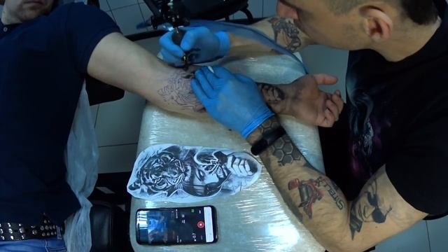 Тату тигр на предплечье! Чёрно белый реализм! г. Юрга TVK Tattoo Club