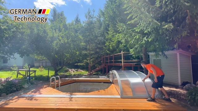 Размер 4,0х4,0х0,85м Павильон для бассейна модель FLAIR. Сотовый поликарбонат. Цвет профиля Серебро