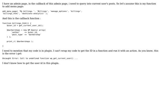 Wordpress: get user id in a plugin without a function смотреть онлайн