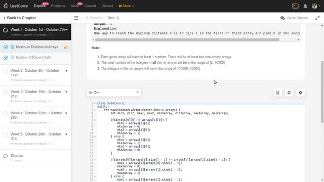 Maximum Distance in Arrays - LeetCode Premium Problem - 1st October LeetCoding Challenge смотреть онлайн