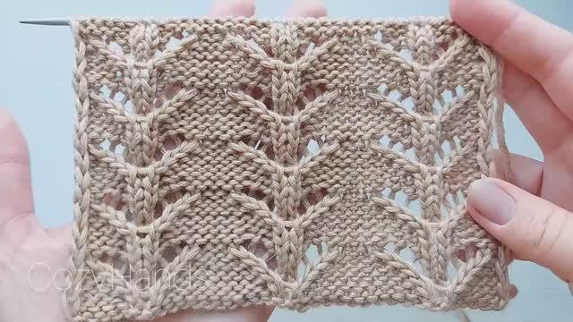 Ажурные веточки на изнаночной глади для вязания джемперов, палантинов смотреть онлайн