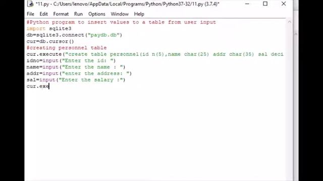 Python program to insert values to a table from user input смотреть онлайн