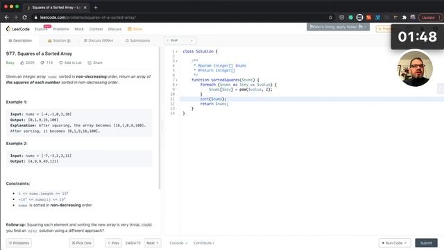 Squares of a Sorted Array - LeetCode #12 - PHP смотреть онлайн