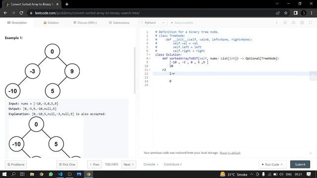 108. Convert Sorted Array to Binary Search Tree | Leetcode | Python смотреть онлайн