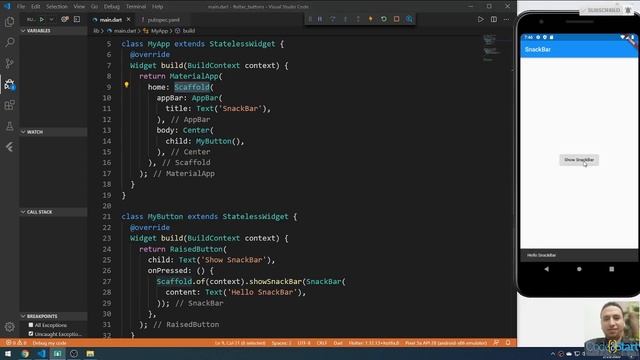 29- Flutter SnackBar inside the scaffold build widget error and solutions (Arabic) смотреть онлайн