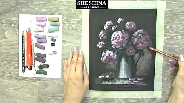 How to draw peonies in a metal jug with soft pastels 🎨 Flowers смотреть онлайн