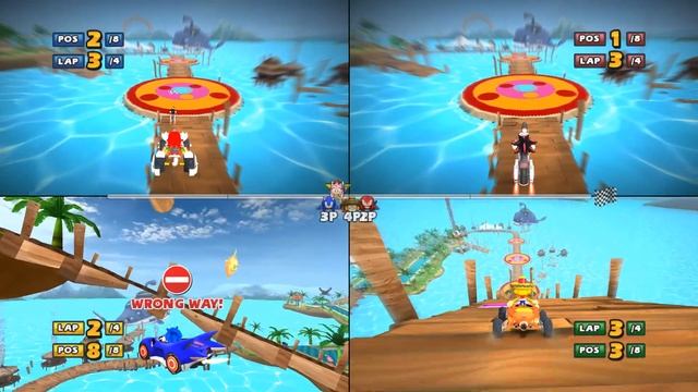 Sonic & SEGA All Stars Racing 4 player split screen Monkey Target смотреть онлайн