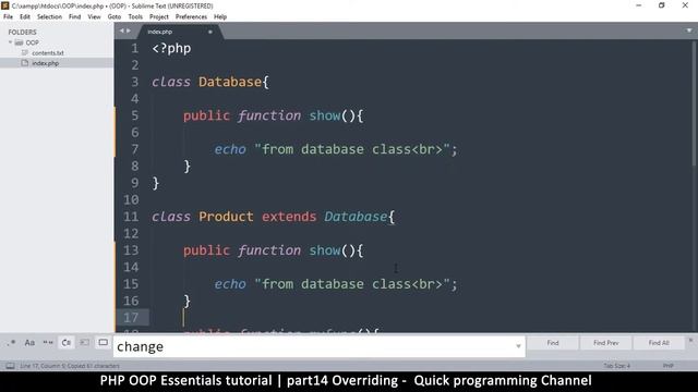 #14 PHP Object Oriented Programming Basics - OOP | Overriding functions | Quick programming tutoria смотреть онлайн
