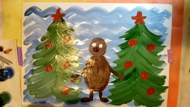 Рисунок на Новый год детям.Ёжик.Рисунок-поделка. смотреть онлайн