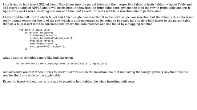 Databases: How to Bulk Insert sqlalchemy subclasses? смотреть онлайн