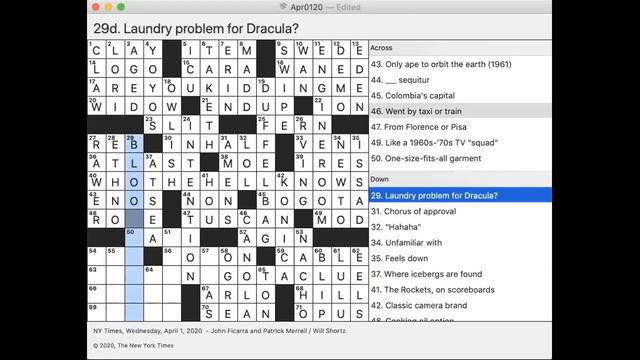 NYTXW 4/1/20 (Wednesday) смотреть онлайн