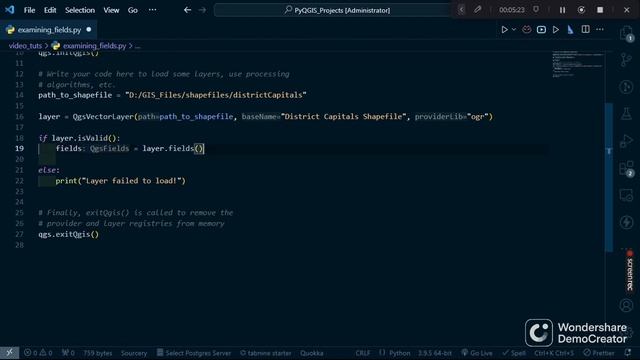 Examining Vector Layer Fields with PyQGIS. смотреть онлайн