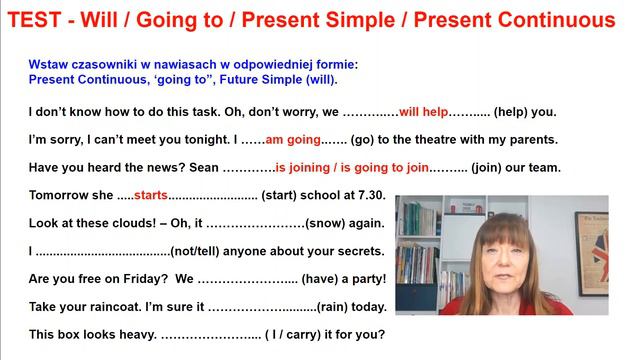 TEST - Future forms (will, going to, Present Simple, Present Continuous) смотреть онлайн