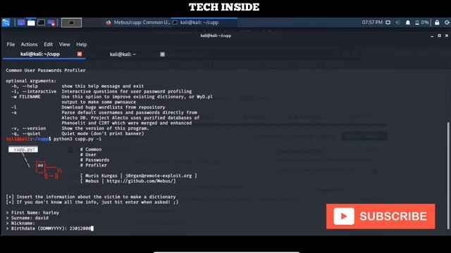 CREATING CUSTOM WORD LIST USING CUPP | TECH INSIDE | KALI LINUX | CUPP.PY | ETHICAL HACKING смотреть онлайн