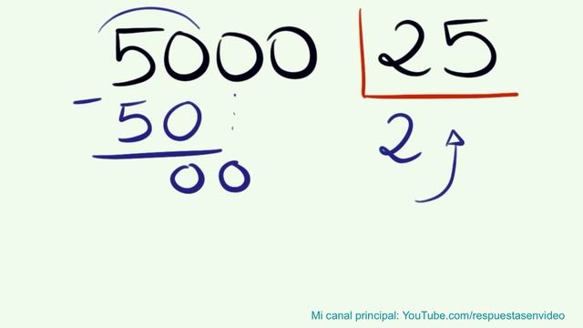 DIVISIONES RESUELTAS En VÍdeo :5000 Dividido Por 25  ( Con Resta )