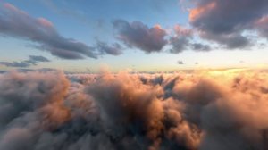 Полёт Через облака На Закате. Бесплатный Видео Футаж. Бесконечный Бесшовный цикл Версия 02