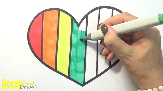 Рисунок и раскраска Разноцветное Сердце 🧡🌈- Рисунки для детей | Sunny and Bunny Draws смотреть онлайн