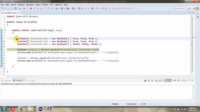 How to use equals(boolean[] a, boolean[] a2) method of Java.util.Arrays Class? смотреть онлайн