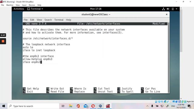 Lab 11 (Part 6)-  Configuring Ethernet Interface with DHCP IP Address in Debian 9