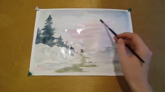 Как нарисовать легкий зимний пейзаж. How to draw an easy winter landscape смотреть онлайн