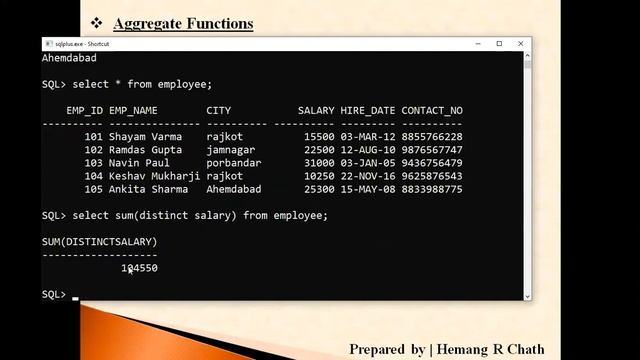 SQL Functions | Aggregate Functions: MAX | MIN | SUM | AVG | COUNT(*) | COUNT #SQL #DBMS смотреть онлайн