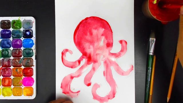 Рисуем Осьминога Акварелью - рисунки для детей. смотреть онлайн