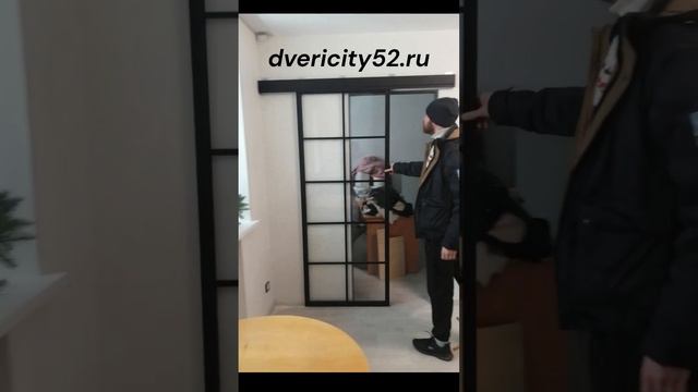 Дверь-купе в стиле ЛОФТ. Черный профиль и стекло. смотреть онлайн