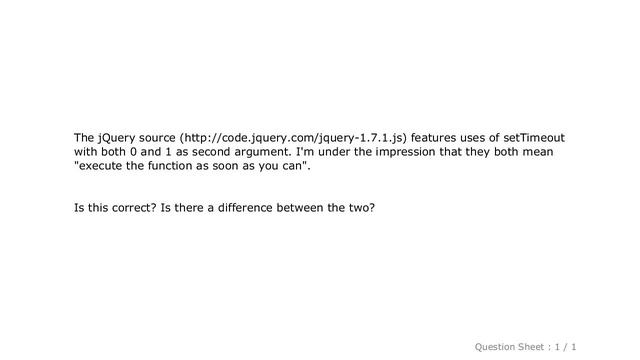 jQuery : What is the difference between setTimeout(fn, 0) and setTimeout(fn, 1)? смотреть онлайн