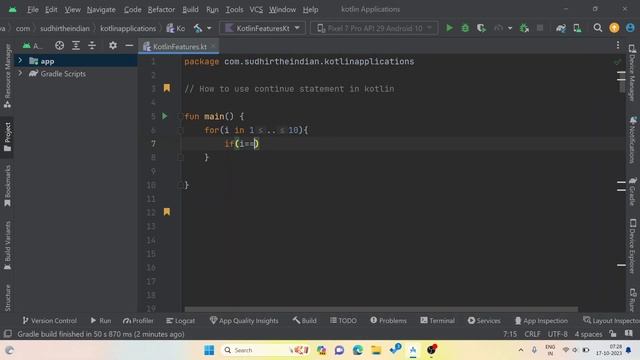 How to use continue statement in Kotlin Android Studio смотреть онлайн
