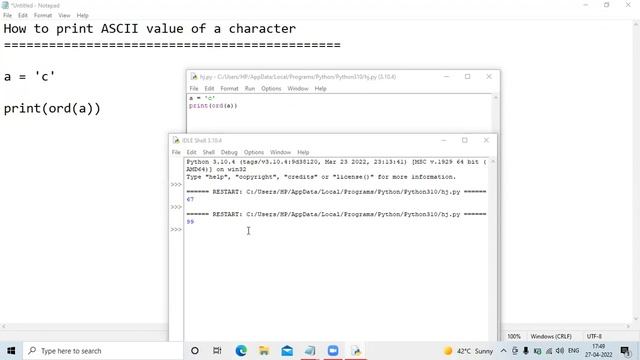 how to print ASCII value of a character in python | python programs in Hindi смотреть онлайн