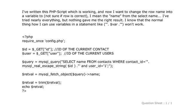 HTML : PHP Variable in Select Statement смотреть онлайн