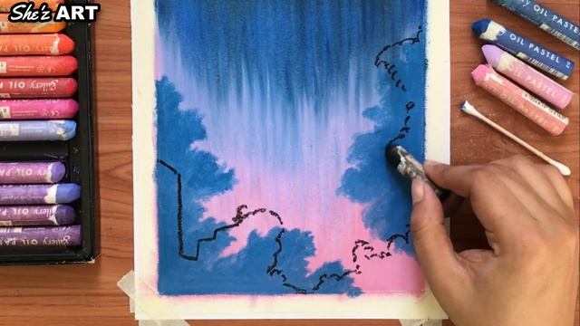 Night Sky Oil Pastel Painting for beginners | Easy Light Bulbs Oil Pastel Drawing Tutorial смотреть онлайн