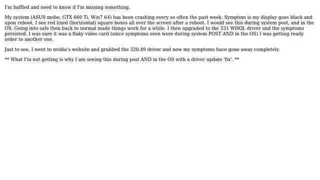Nvidia hardware / display driver issue (TI 660) - looks like HW problems but is fixed with... смотреть онлайн