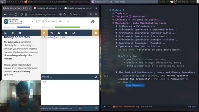Operators Python (modulo, addition, subtraction, unary and binary) and their priorities and binding смотреть онлайн
