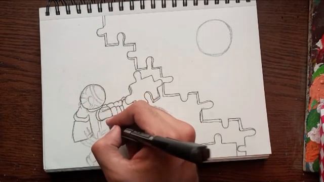 How to Draw Astronaut Galaxy Puzzle Drawing | Black and White Drawing смотреть онлайн