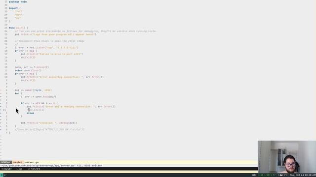 CodeCrafters in Go: Build your own HTTP server [1] смотреть онлайн