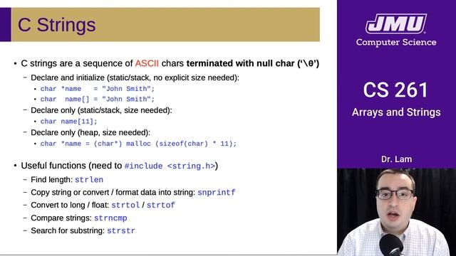 JMU CS261 04 Arrays & Strings Part 03 - Strings in C смотреть онлайн