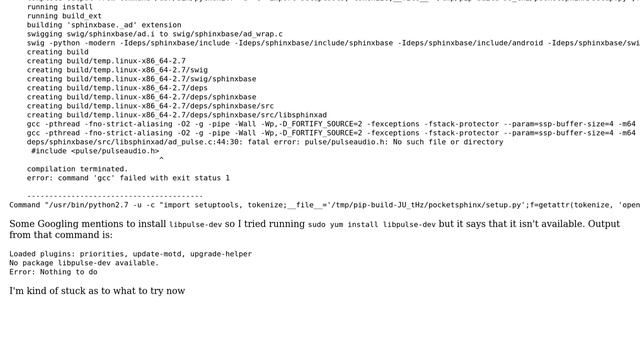 Unable to install libpulse-dev while trying to install Python package textract смотреть онлайн