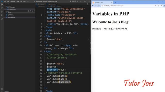 Mixing | Variables | Datatypes | define | PHP Complete Tutorial in Tamil | Part-2 | Tutor Joe's смотреть онлайн