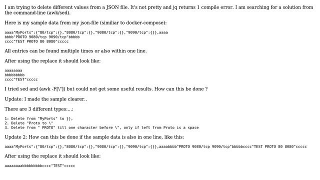 Unix & Linux: Delete Substring from JSON file (malformed) смотреть онлайн