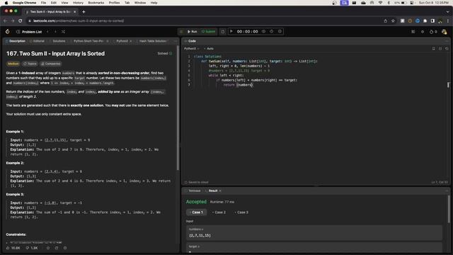 Two Sum II - Leetcode 167 - Two Pointers - Python смотреть онлайн