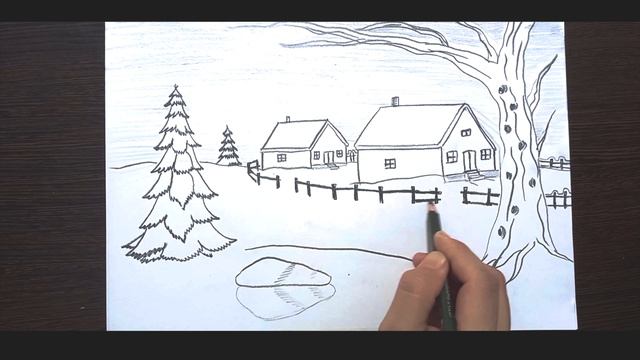 қыс суретітін қарындашпен қалай салады\научись рисовать зимнюю картинку карандашо смотреть онлайн