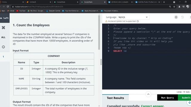 Count the Employees | SQL Sample Test | Get Certificate on HackerRank смотреть онлайн